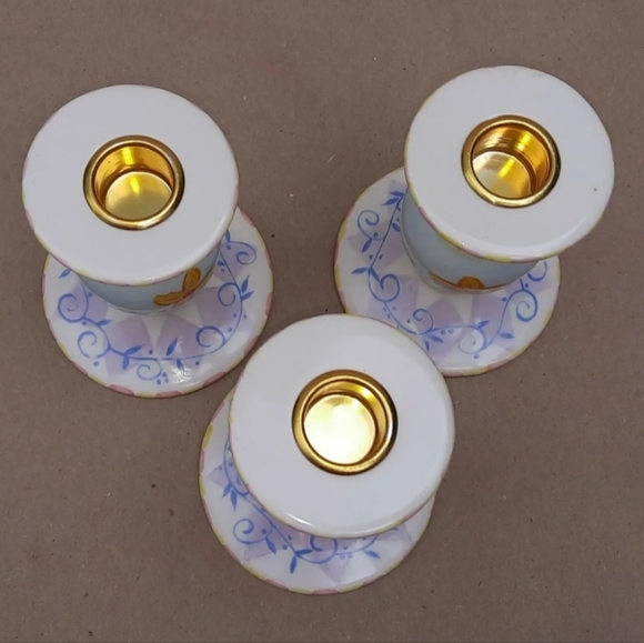 3 Vintage Avon Floral Candle Holders - Picture 3 of 6